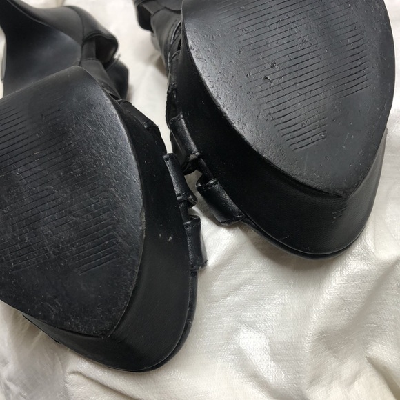 Platforms by Joey O black leather like fabric open toe 8m - Picture 10 of 11